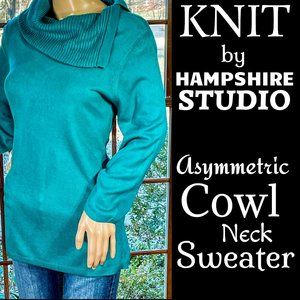 ▪️KNIT BY HAMPTON STUDIO▪️Teal Green Ribbed Asymmetric Cowl Neck Sweater